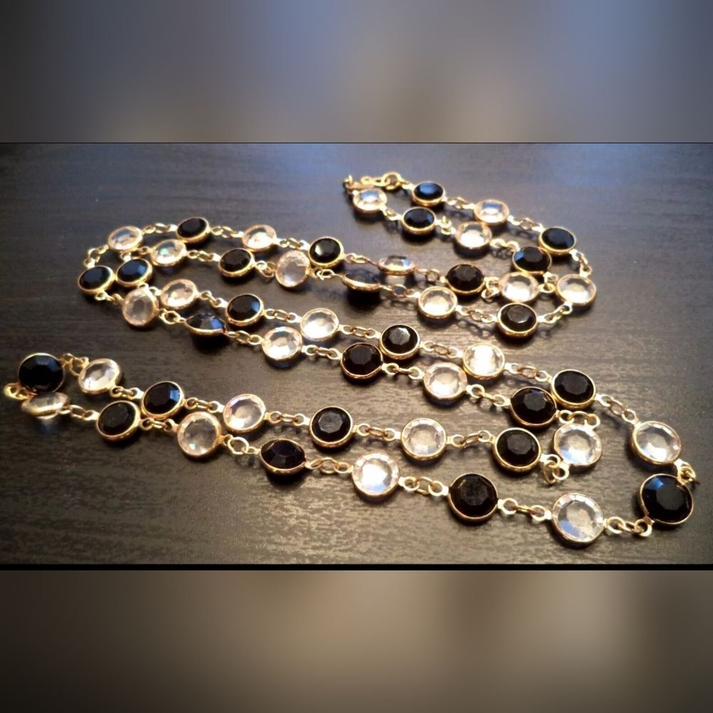 RARE VINTAGE SIGNED MONET GLASS WINDOW PANE 36" NECKLACE EXCELLENT CONDITION